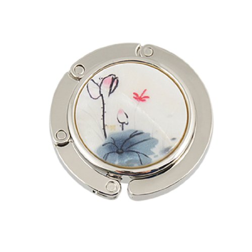 Lotus Flowers Leaf Prints Foldable Handbag Hook Purse Table Hanger