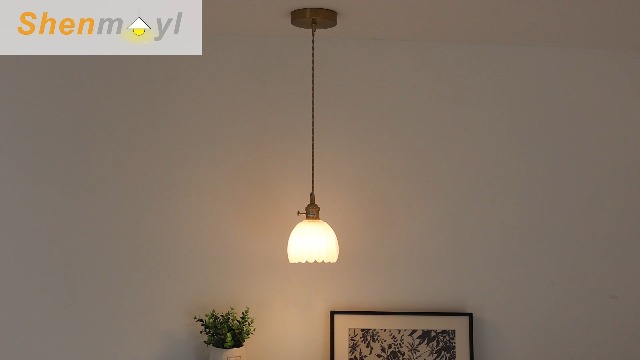 Image of Shenmoyl Pendant Light with White Tulip Glass Lmapshade, Brass Vintage Pendant Light Adjustable Hanging Light for Kitchen Island Dining Room Hallway