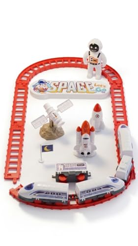Image of Space Toy Train Set for Kids 4+, Astronaut Rocket Playset with Track Pieces, Space Shuttle, Satellite & Figure | DIY Mini Rail Vehicle Set | Educational Space Theme Toy Gift for Boys Girls