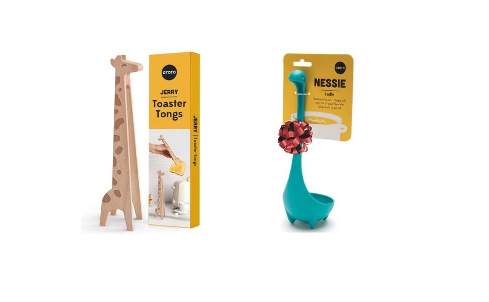 Bundle of 2! OTOTO Jerry the Giraffe Toaster Tongs + OTOTO Nessie Ladle