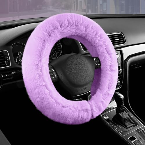 Road Comforts Steering Wheel Cover Fluffy Car Wheel Covers for Women/Girls/LadiesSoft Wool Fur Steering Wheel Protector Universal 14 1/2 inches to 15 inches - Purple