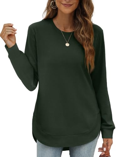 Image of OFEEFAN Womens Sweatshirt Crewneck Long Sleeve Shirts High Low Tops Curved Hem
