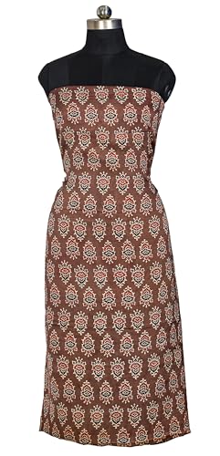 Image of Ethnics of Kutch Womens's Ajrakh Modal Silk Natural Dye Hand Block Print Unstitched Kurta Fabric