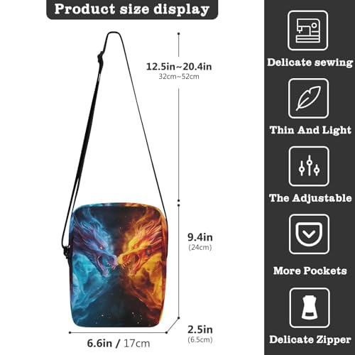 Crossbody Bag Flame Fire Water Dragon Messenger Bag for Women Men Purse Shoulder Bag Satchel Bag with Adjustable Strap 214A08163