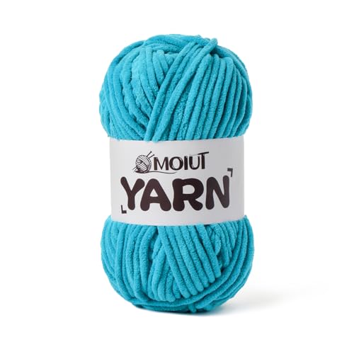 Image of Fluffy Chenille Yarn for Crocheting, Chunky Velvet Yarns for Crochet Amigurumi, Baby Yarn for Crocheting Soft Blanket, 87.4yds /3.5 oz Bulky Yarns for Crafts /Hats /Shoes /Socks (Lake Blue)