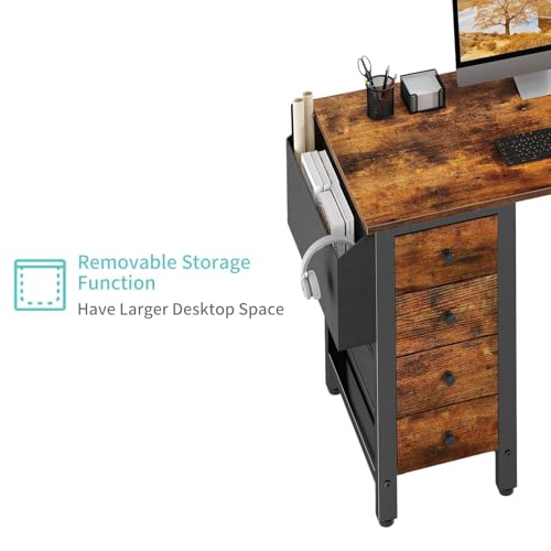 Lufeiya L Shaped Desk with Drawers & Storage Shelves, 47 Inch Small Reversible Corner Desk with Power Outlet for Home Office Bedroom, L-Shaped Gaming PC Computer Desks with Fabric Drawer, Rustic Brown