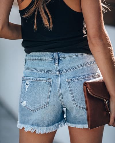 Angerella Women's Mid Rise Ripped Denim Shorts