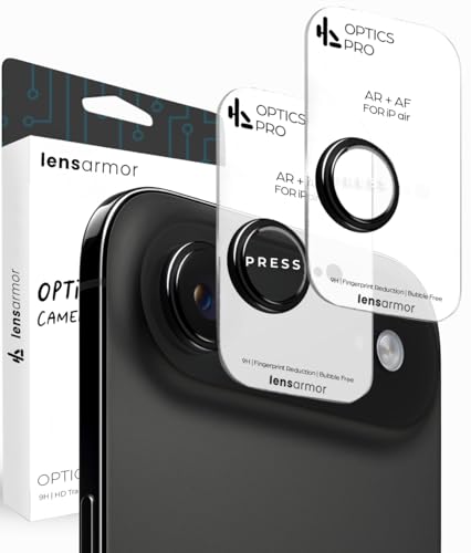 Image of Lensarmor Compatible with iPhone Air Camera Lens Protector Space Black (2-Pack) - 9H Tempered Glass, Military-Grade Anti-Scratch, Slim & Case-Friendly, Easy Install Frame