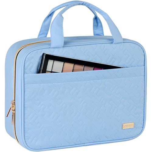 Image of NISHEL Travel Toiletry Bag for women, Portable Hanging Organizer for Full-Sized Shampoo, Conditioner, Brushes Set, Travel-Size Accessories, Placid-Blue, Large, Stylish