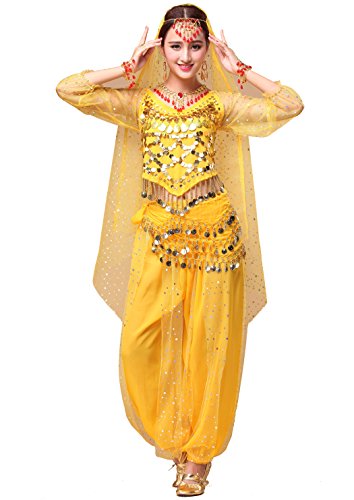 Astage Belly Dance Long Sleeve Top Trousers 8piece Set All Accessoires Yellow