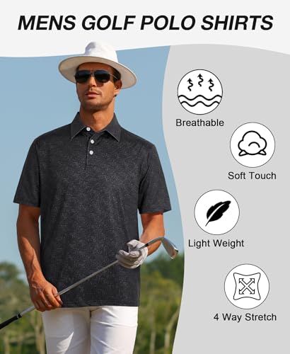 ELETOP Mens Polo Shirts Short Sleeve Golf Shirts Moisture Wicking Dry Fit Print Performance Golf Polos for Men Collared Shirt4