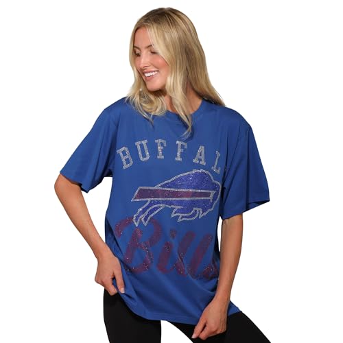 FOCO Buffalo Bills NFL Womens Rhinestone Logo Oversized T-Shirt - L