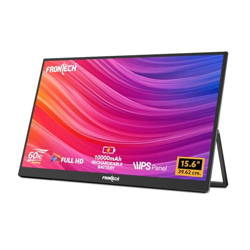 Image of FRONTECH 15.6″ Portable LED Monitor, Full HD IPS Display, 10000mAh Rechargeable Battery, Dual Type-C & Mini HDMI, Built-in Speakers, 180 Stand, Works with Laptop /PS5 /Switch /Phone (MON-0023P)