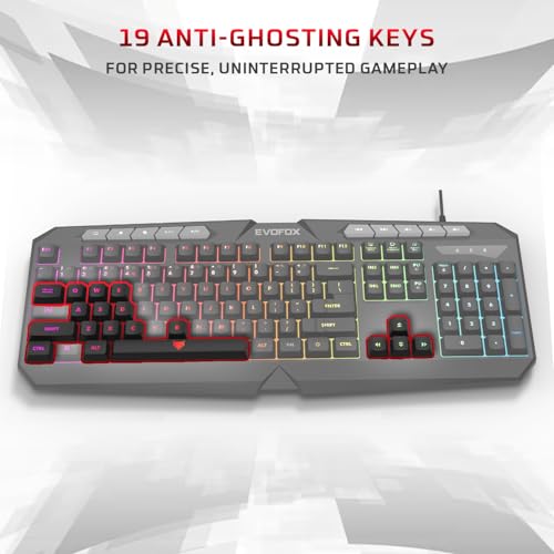 Image of EvoFox Deathray v2 3 in 1 Gaming Keyboard & Mouse Combo with Puppet Master Deskpad | 6 Zone RGB Backlighting, 19 Anti Ghosting Keys, Membrane Keys, Ergonomic, Full-Size | 6 Buttons, 7 Color LED Lighting, Upto 3600DP | Extended Deskpad (Wired)