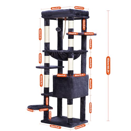 Image of Heybly Cat Tree for Large Cats, 20lbs Heavy Duty, 60 inches HCT050G