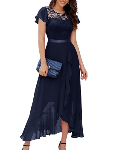 Berylove Langes Abendkleid Damen Vokuhila Kleid Kurzarm Langes Kleid Damen...