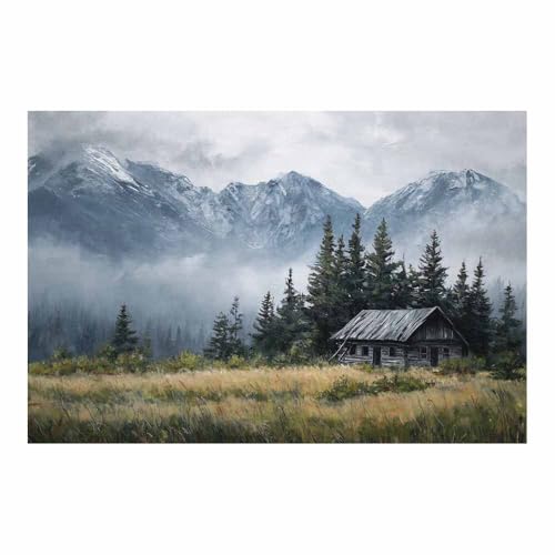 Impression sur toile ferme art rural décoration nature grise 50x70cm