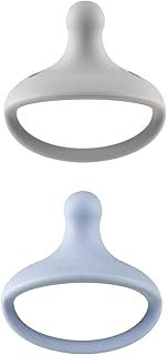 Kids Heroes One-Piece Silicone Pacifiers with Handle and Vent Holes for Babies 0-36 Months, BPA-Free, Soft, 2 Pack, Blue and Grey