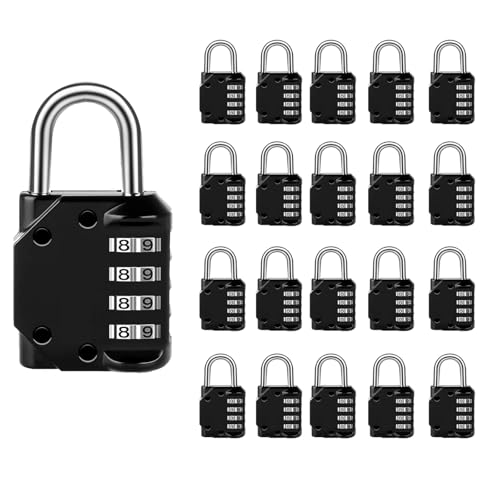 Image of Vervida Combination Lock Resettable 20 Pack 4 Digit Outdoor Waterproof Combo Padlock for School Gym Locker, Sports Locker, Fence, Toolbox, Gate, Hasp Storage (Black)