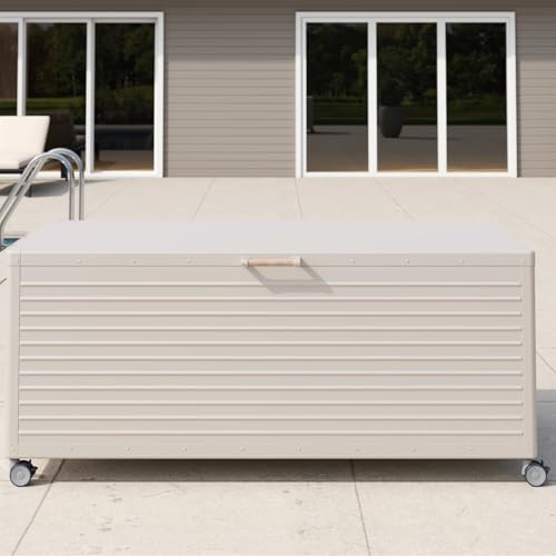 Image of MIRADOR 281 Gallon Outdoor Storage Box with Wheels & Soft-Close Lid, Waterproof Metal Deck Box for Patio Cushions, Garden Tools & Pool Accessories, Latte