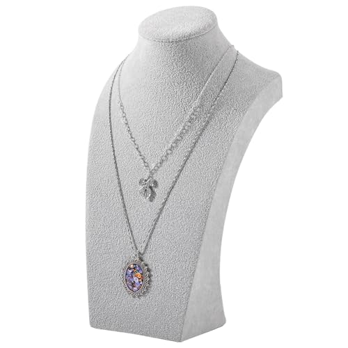 PH PandaHall Support d'Affichage de Bijoux en Velours - Mannequin Buste 3D pour Collier et Chaîne - Présentoir de Bijoux 28cm de Hauteur (Gris)