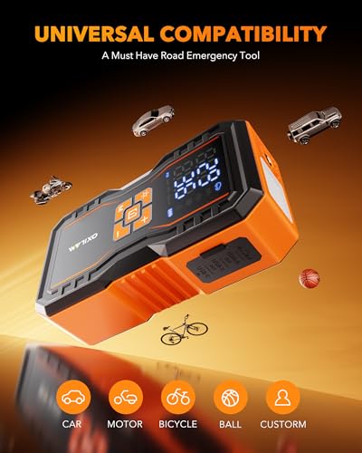 Image of OXILAM 7000A Jump Starter with Air Compressor 160 PSI for All Gas /12L Diesel, 12V Battery Jumper Starter Portable with Auto-Shutoff Tire Inflator, Jumper Cables, LED Display, LED Light, Power Bank
