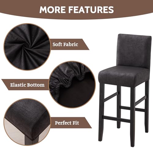 Image of FUANGUI Bar Stool Covers Set of 4, Stretch Bar Stool Seat Covers | Washable Removable Bar Chair Covers with Backs Slipcovers, Bar Chair Covers Square for Kitchen Dining Room Cafe