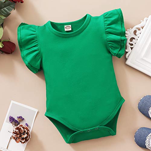 Lysmuch Baby Girls Ruffle Short Sleeve Bodysuit Infant Solid Onesie Casual Plain Blouse Top Romper (Green, 6-12 Months) #TOP6