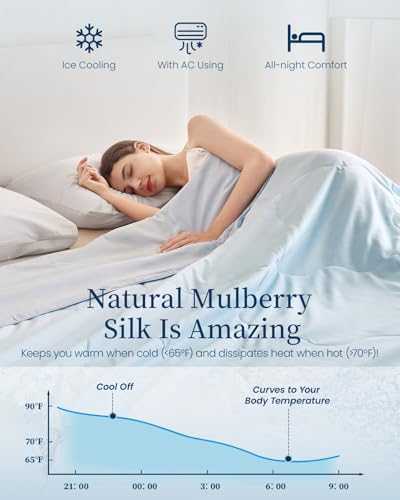 Image of THXSILK Ombre Silk Comforter, 100% Natural Mulberry Silk Filling, Gradient Bed Blanket, All-Season Machine Washable, Luxury Decorative Comforter for Bedroom /Home(Ocean Blue, 90 inchx90 inch)