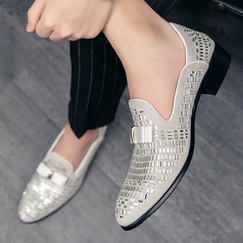 Men's Leather Loafers with Rhinestones & Bowtie - Formal Dress Shoes for Banquet, Prom, Wedding, Tuxedo Occasions, Slip - On3