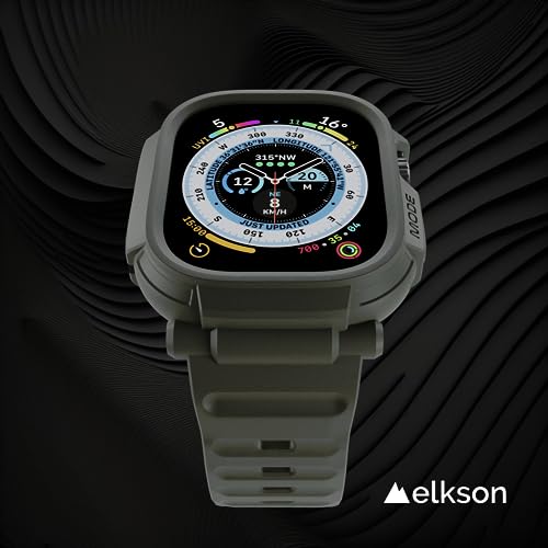 Image of elkson Made for Apple Watch Ultra 3 2 1 Band case 49mm Screen Protector Tempered Glass, Quattro Pro Series Rugged for iWatch Bumper Strap, Military Grade Durable Protective Cover, Shockproof, Green
