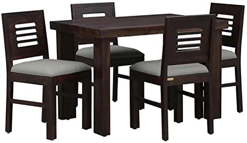 Image of MURALICRAFT Solid Sheesham Wood Square Dining Table 4 Seater | Four Seater Dinning Table with 4 Cushioned Chairs for Home | Wooden Kitchen Dinner Table Dining Room Sets for Restaurants | Walnut