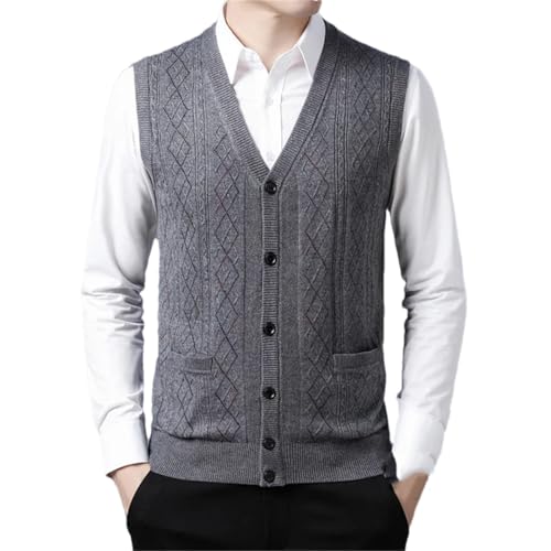 Men's Wool Knitted Vest Sleeveless V-Neck Single-Breasted Office Sweater Cardigan - Main Image