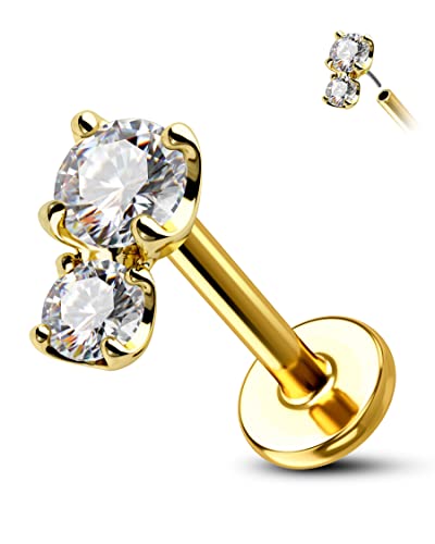 Cocharm 14K Gold Cartilage Earring 16g Real Gold Flat Back Helix Piercing Jewelry Push Pin Tragus Conch Stud for Women Men