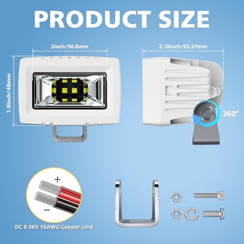 Marine LED Light Bar 2 Inch Flood Beams 20W White Led pod Work Lights Driving Fog Lamp for Boat Deck Dock Yacht for Jeep Ford Pickup Off Road Truck Motorcycle ATV UTV 9-36V IP68 Waterproof