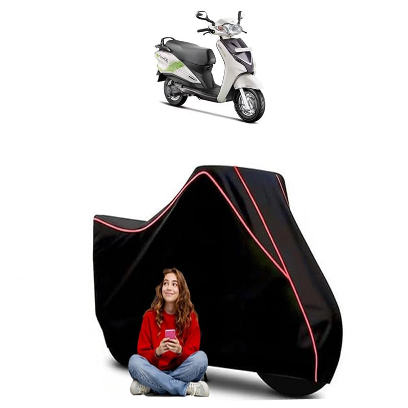 Image of Duet LX 110 CC BS6 Scooty Bike Cover Water Resistant Outdoor Use Universal Fit Scooters Motorcycles Heavy Duty UV Protection Dust Rain Scratch Resistant Elastic Bottom Black Blue Piping