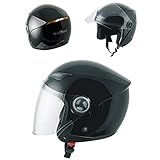 Motorradhelm Motorrad Roller Jet Langes Visier Helm ECE 22 05 Schwarz L