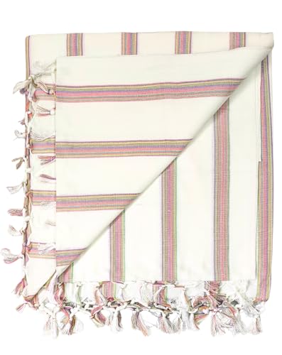 Image of Arvore Bunkaar 100% Pure Handloom Soft Beautiful Bhagalpuri Summer Blanket /Khes /Dohar /Top Sheet Set /Chadar in and Size- 245cm X 130cm - Combo Pack of 2 (Blue Yellow Striped)