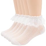 Looching 5 Pack Toddler Baby Girls Eyelet Lace Socks Princess Ruffle Frilly Mesh Dress Socks for Kid