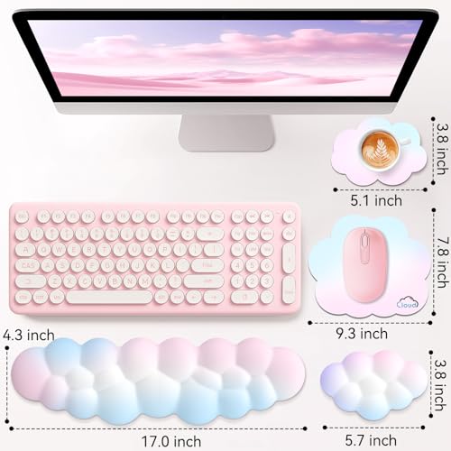 Image of Sushret Cloud Wrist Rest for Computer Keyboard and Mouse Pad Set, Rainbow | Memory Foam, Leather, 4-in-1 Cloud Keyboard Wrist Rest Set with Ergonomic Support for Arm and Palm Cushion, Gaming /Work Setup