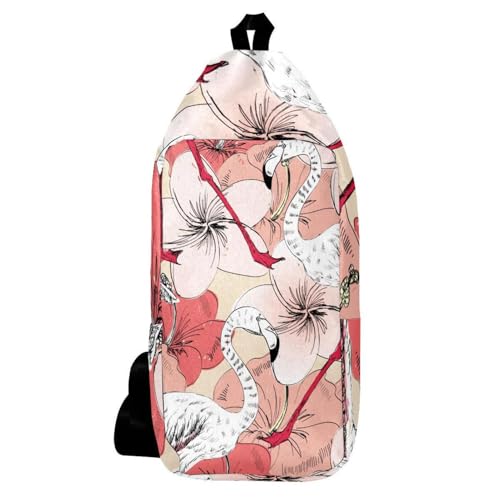 Sac à dos à bandoulière flamant rose et fleur d'hibiscus style exotique