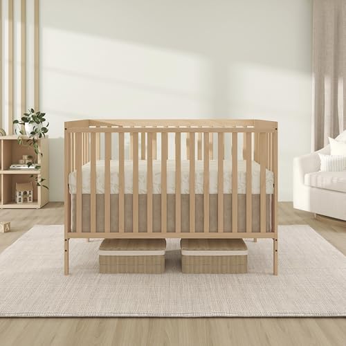 Image of Dream On Me Synergy 5-in-1 Convertible Full Size Baby Crib, GREENGUARD Gold | BSA Verified, ASTM & CPSC Tested, 3-Position Mattress Support, Converts to Toddler, Day and Full Size Bed, 50 Lb, Beechwood