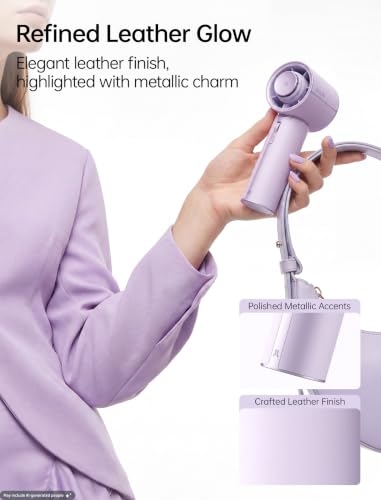 Image of JISULIFE Handheld Fan - Next‑Gen Cooling: 30H Max Runtime, 100‑Speed Turbo Air, Premium PU Leather, Aroma Pod Innovation, Portable Fan for Travel, Gifts for Women Men- Misty Purple (Pro1 Mini, 1Pc)