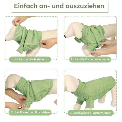Queenmore Hundepullover Kleine Hunde Wärme Dackel Hundepulli Strick Pullover Hund Strickmantel Mit Zopfmuster Hundepullover Französische Bulldogge Bulldog Chihuahua Katzen Corgi, Grün, S