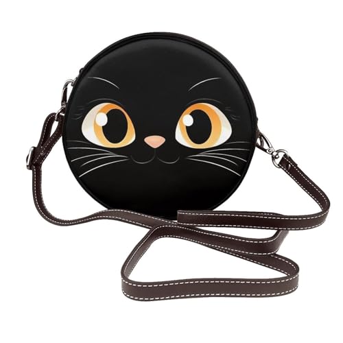 Cat Face   Bolso cruzado redondo para mujer, bonito bolso circular de cuero vegano con correa ajustable