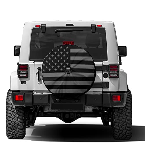 Image of Black America Flag Spare Tire Cover with Backup Camera Hole Wheel Tire Cover Fit Trailer, RV, SUV and Many Vehicle 14inch