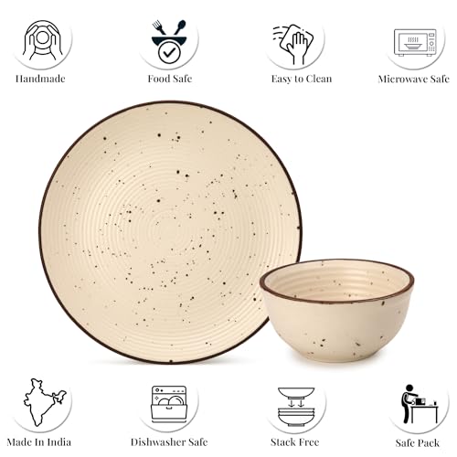 Image of Bodhi House Solid Handcrafted Stoneware Ceramic Dinner Set, Dish Set Serving, Microwave and Dishwasher Safe, Bone-ash Free, Crockery Set for Dining and Gifting (Beg, Pack of 18 (6F+12K))