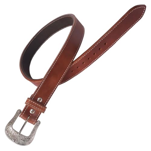 Circle Y Men's Heavy Duty Double-Ply Leather 1 1/2" Wide Work Belt with Regular Oil Finish & Silver Etched Removable Buckle2