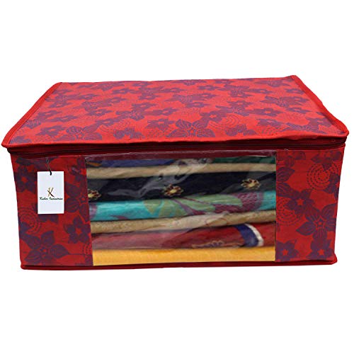 Image of Kuber Industries Metalic Flower 8 Piece Non Woven Saree Cover Set, Large, Red, Standard