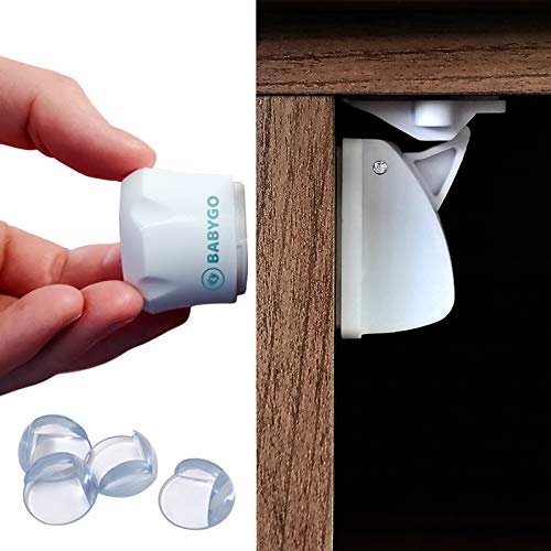BABYGO Magnetic Child Safety Locks Cupboard, Cabinet & Drawer Lock, (10 Premium Locks, 2 Keys & 8 Free Corner Protectors) 30 Second Easy Install, No Screws, Protect Kids & Baby Proof Your Home!